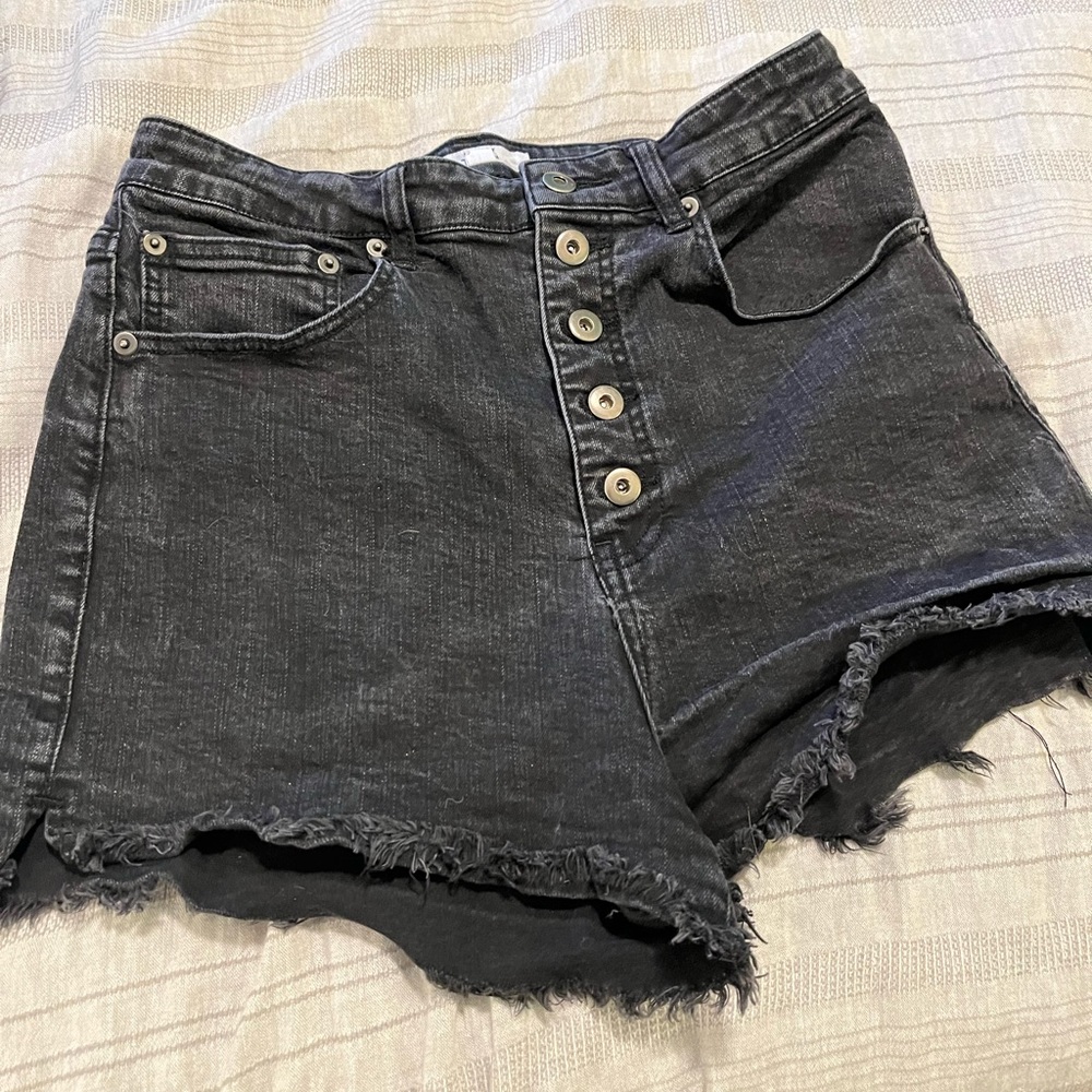 Black button fly jean shorts